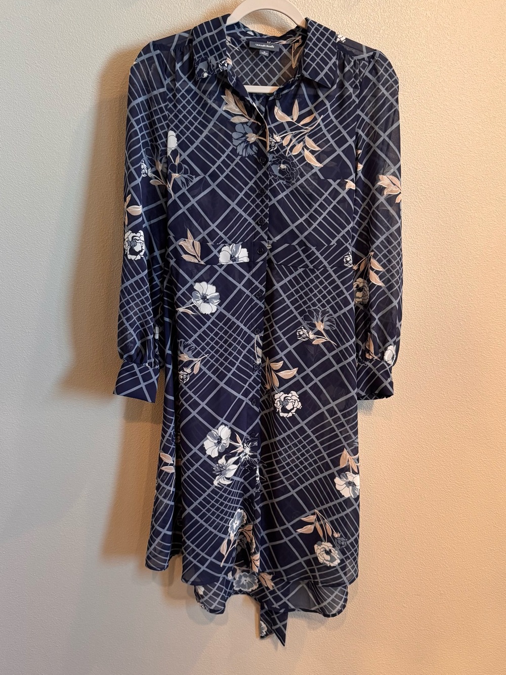 ModCloth Navy Floral Plaid Button-Front Sheer Dress